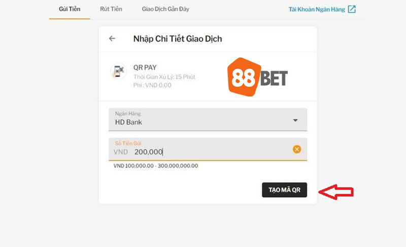 Các bước gửi tiền 188BET