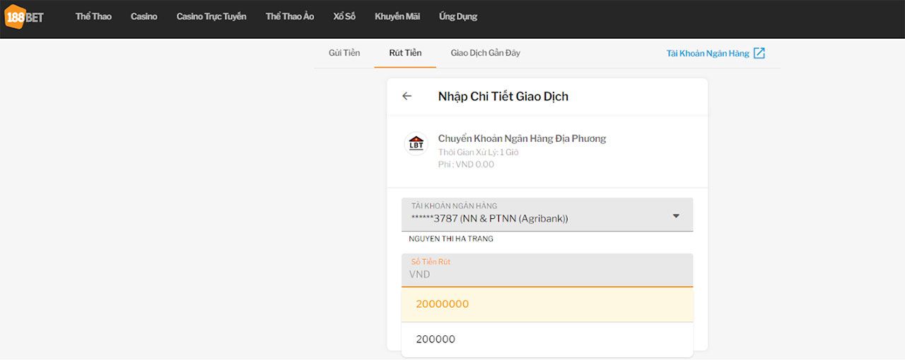 Hướng dẫn cách rút tiền 188BET