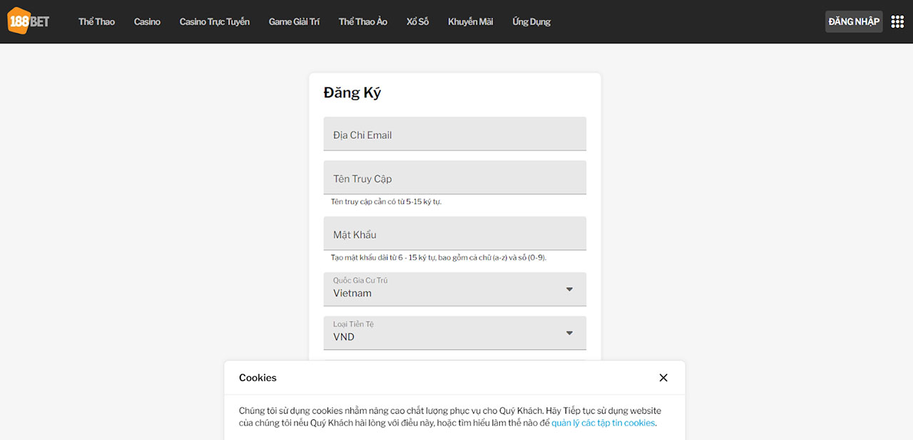 Đăng ký tài khoản 188BET