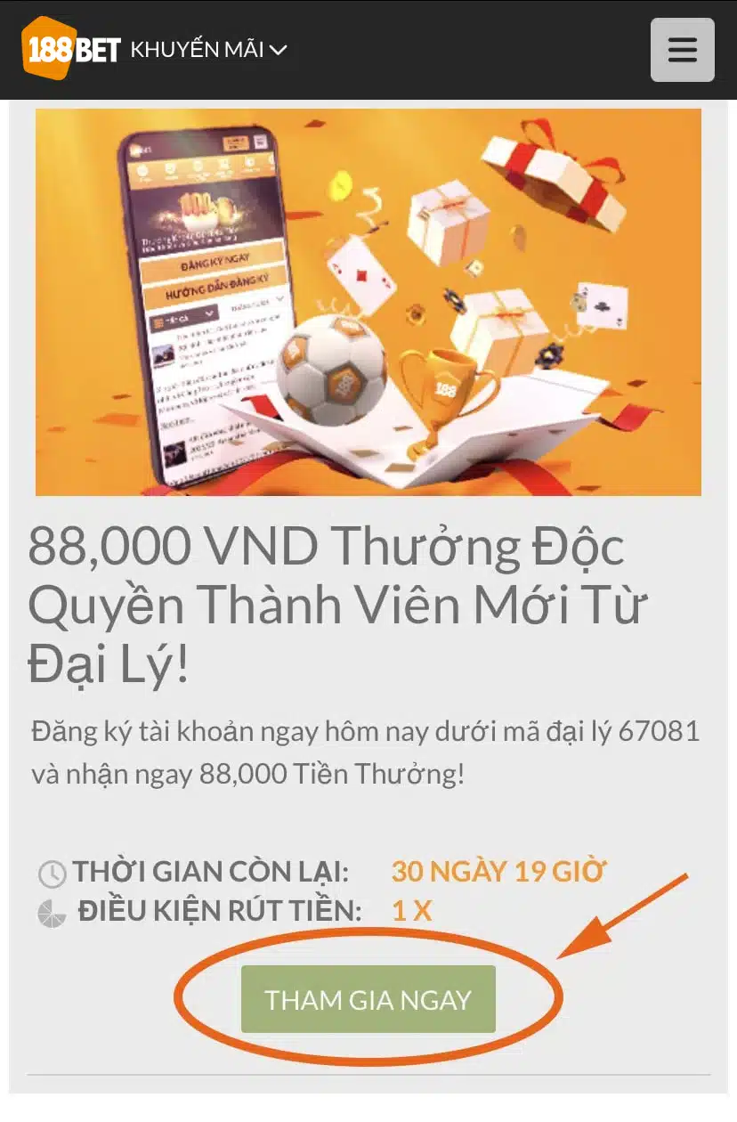 Tặng 88.000đ tiền cược miễn phí từ nhà cái 88BET
